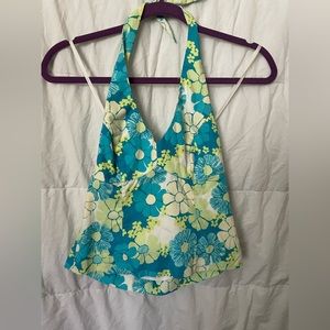 Lilly Pulitzer Halter Neck Blue and Green Floral Top
